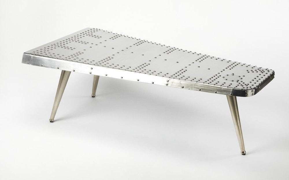 60" Silver Aluminum and Metal Coffee Table HomeRoots