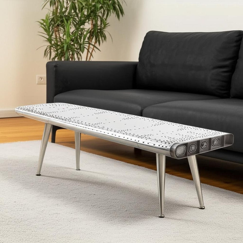 60" Silver Aluminum and Metal Coffee Table HomeRoots