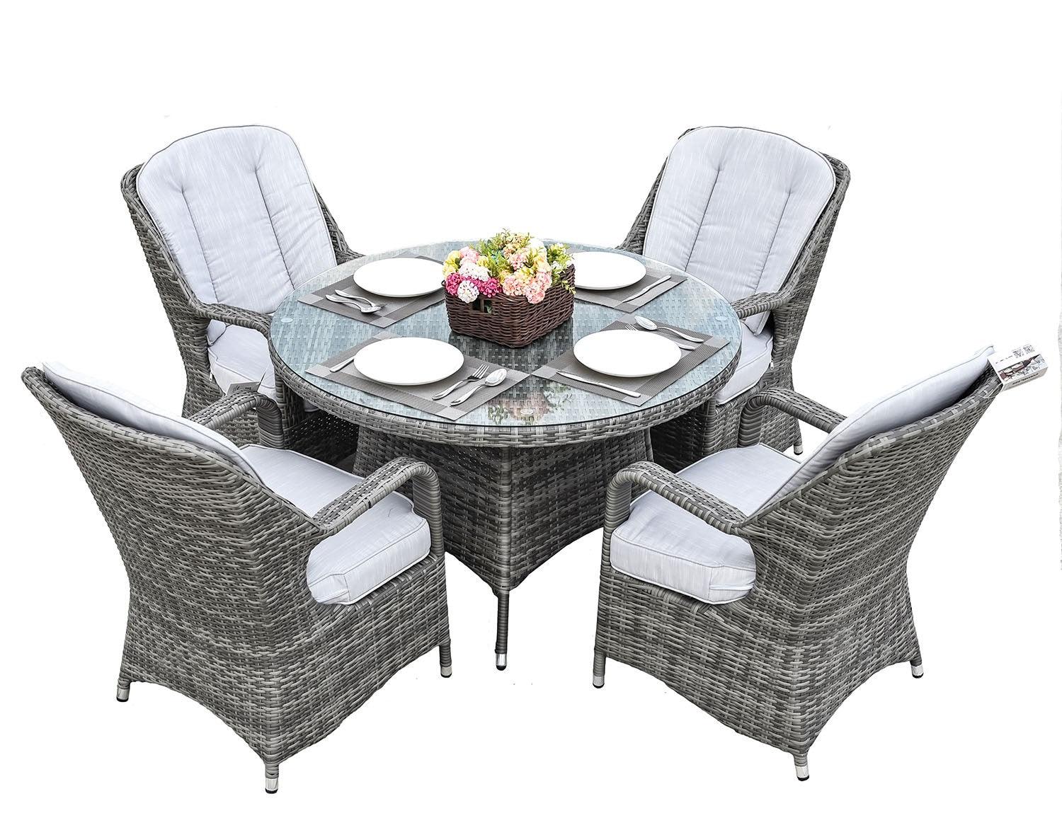 Five Piece Gray Round Glass Dining Set - FurniFindUSA