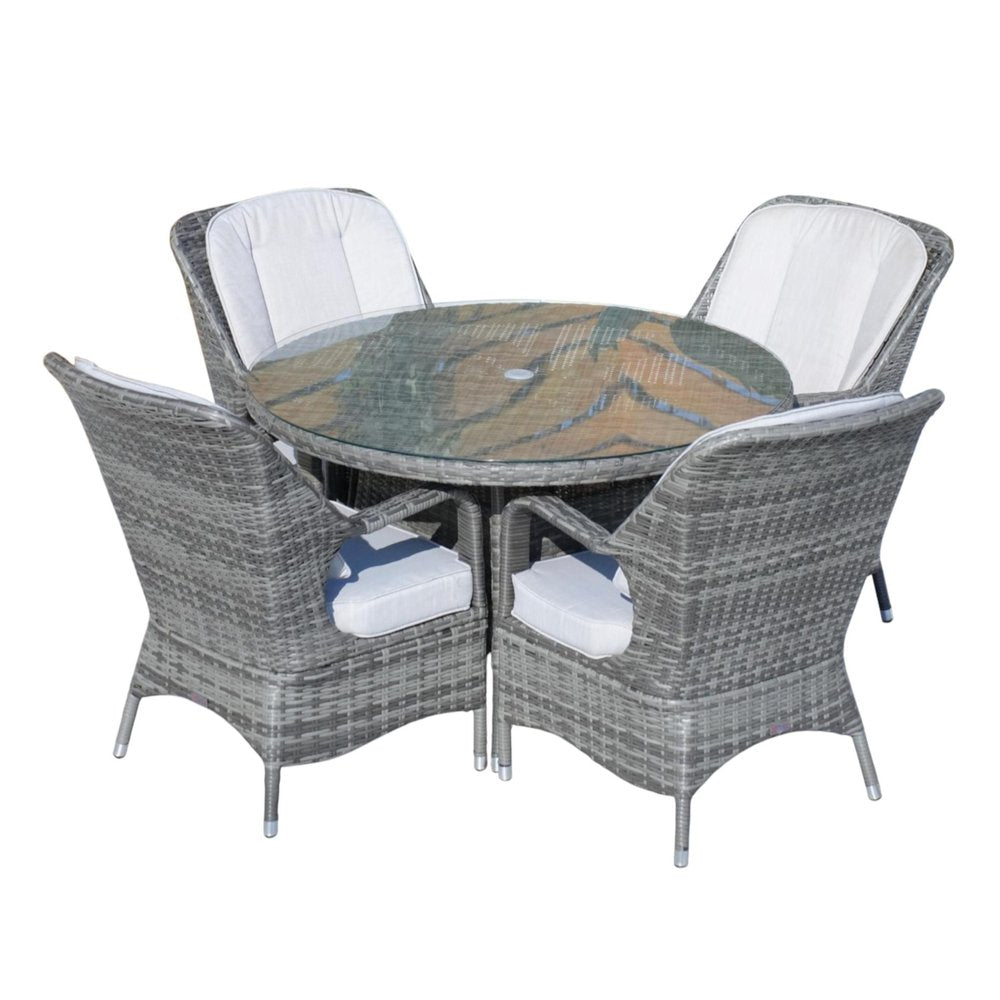 Five Piece Gray Round Glass Dining Set HomeRoots