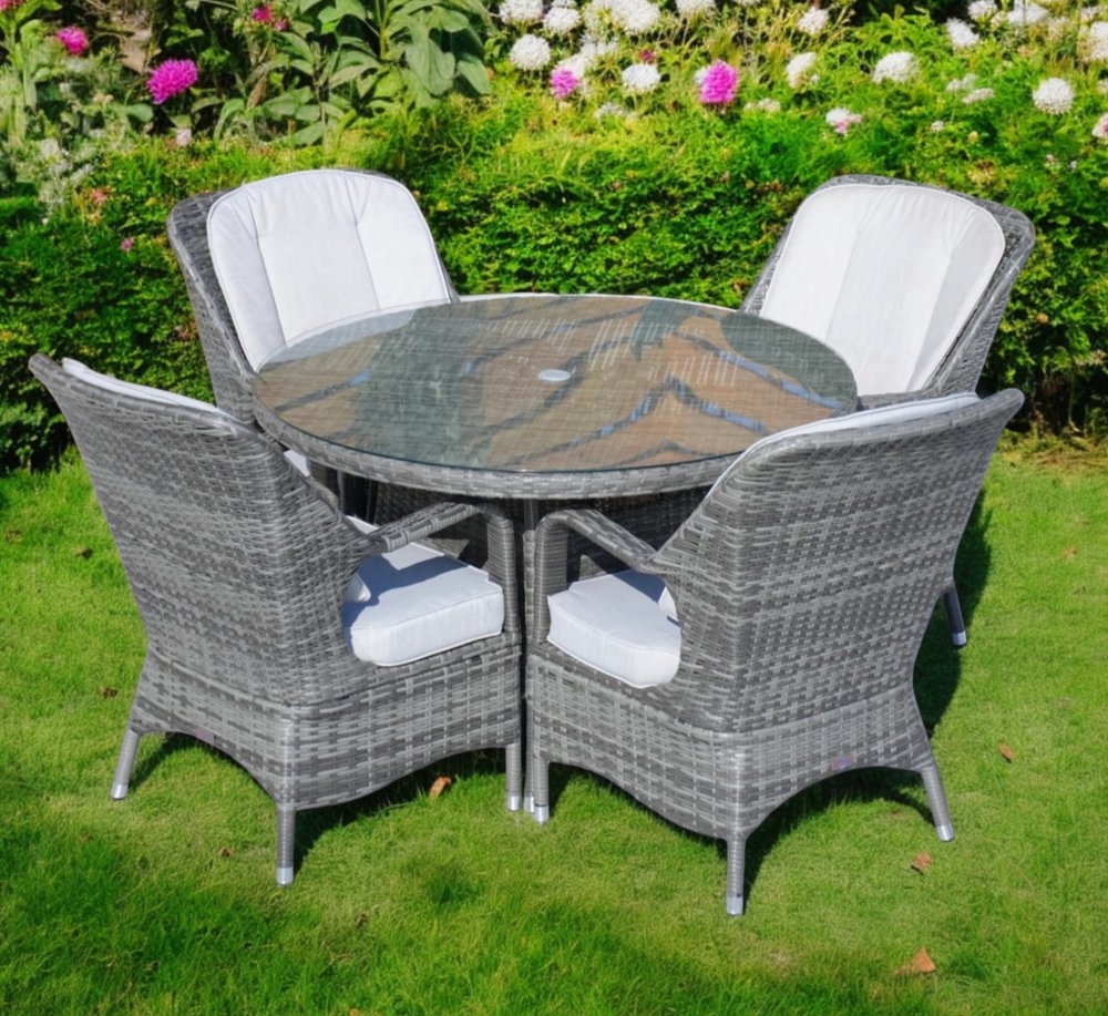 Five Piece Gray Round Glass Dining Set HomeRoots