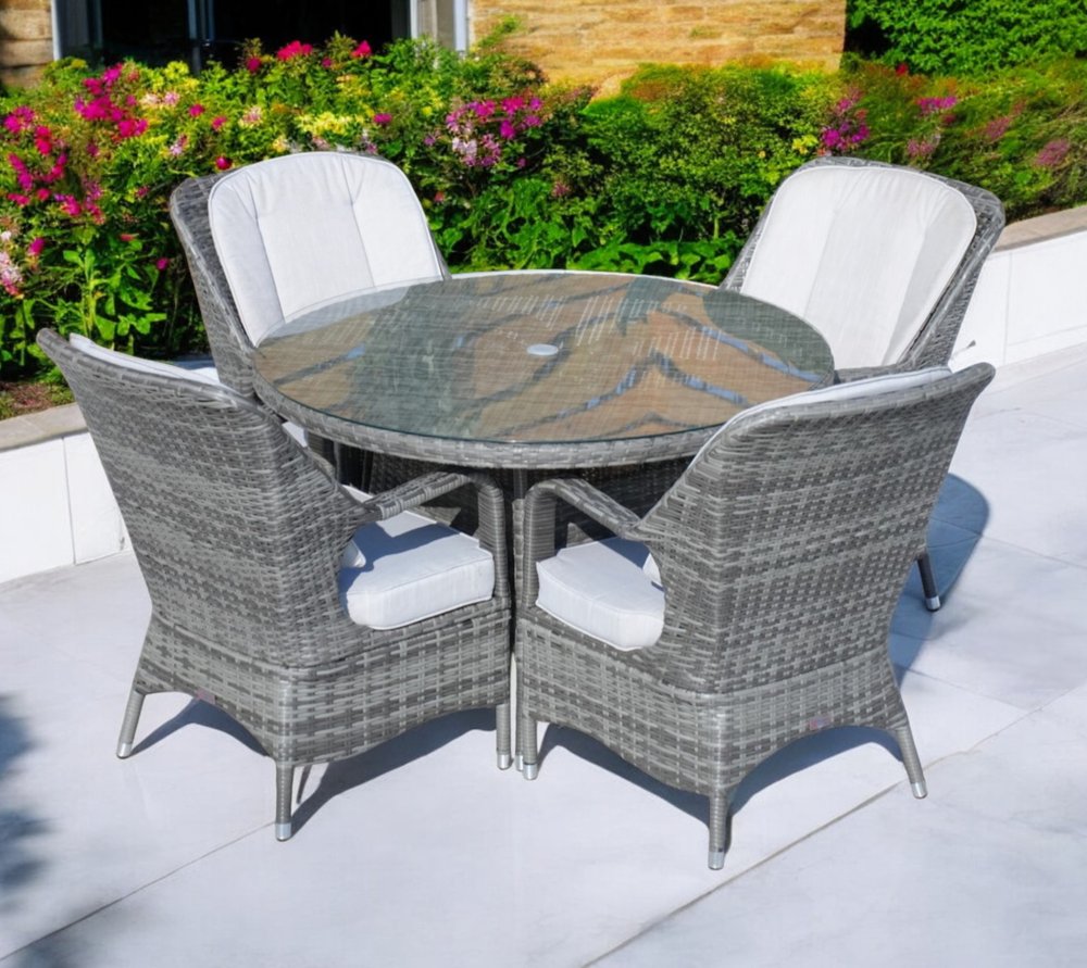 Five Piece Gray Round Glass Dining Set HomeRoots