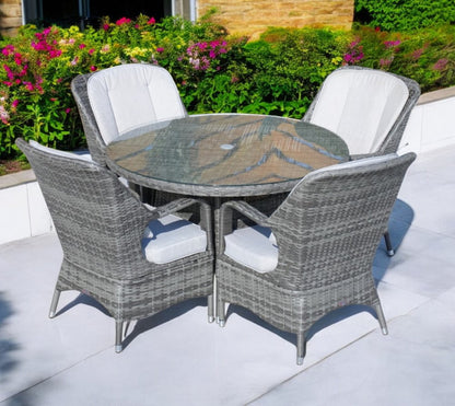 Five Piece Gray Round Glass Dining Set HomeRoots