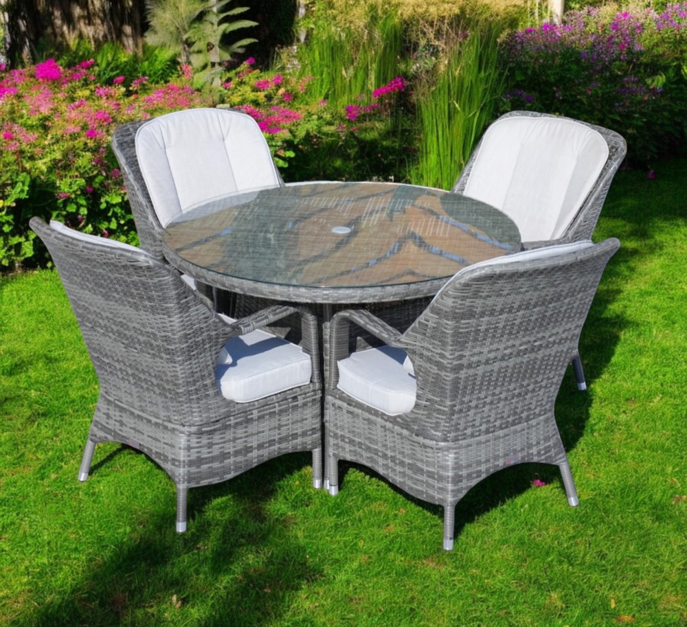 Five Piece Gray Round Glass Dining Set HomeRoots