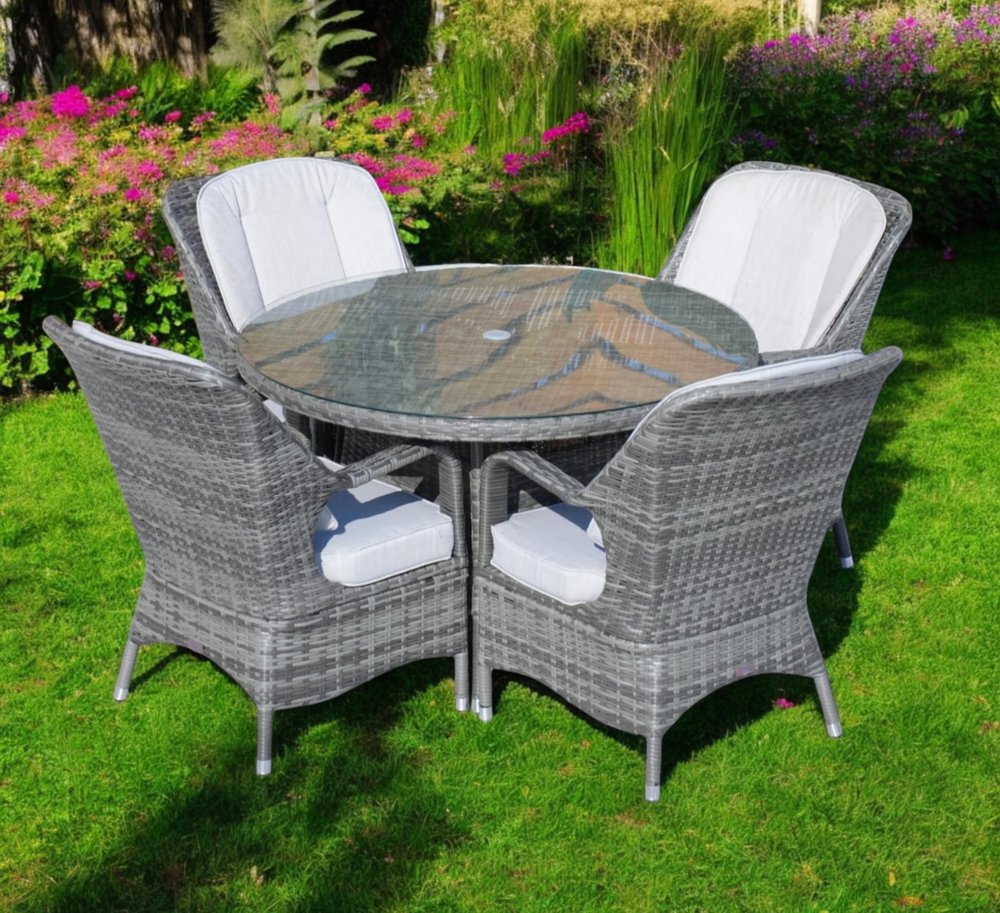 Five Piece Gray Round Glass Dining Set HomeRoots