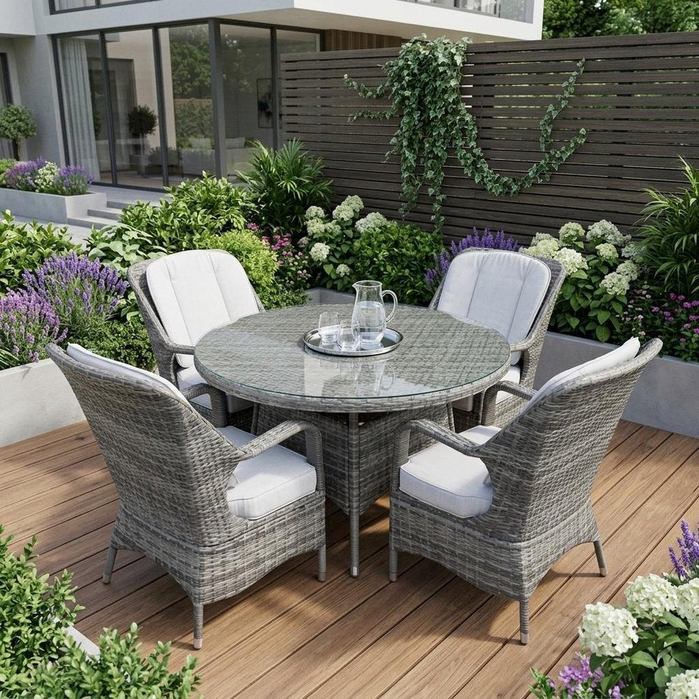 Five Piece Gray Round Glass Dining Set HomeRoots