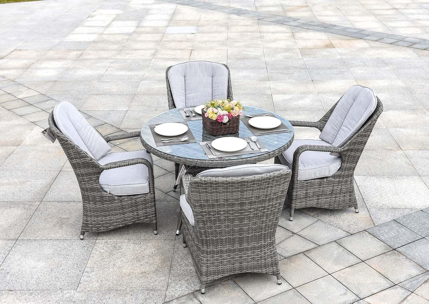 Five Piece Gray Round Glass Dining Set - FurniFindUSA