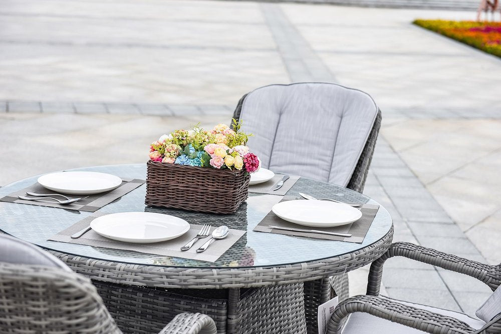 Five Piece Gray Round Glass Dining Set HomeRoots