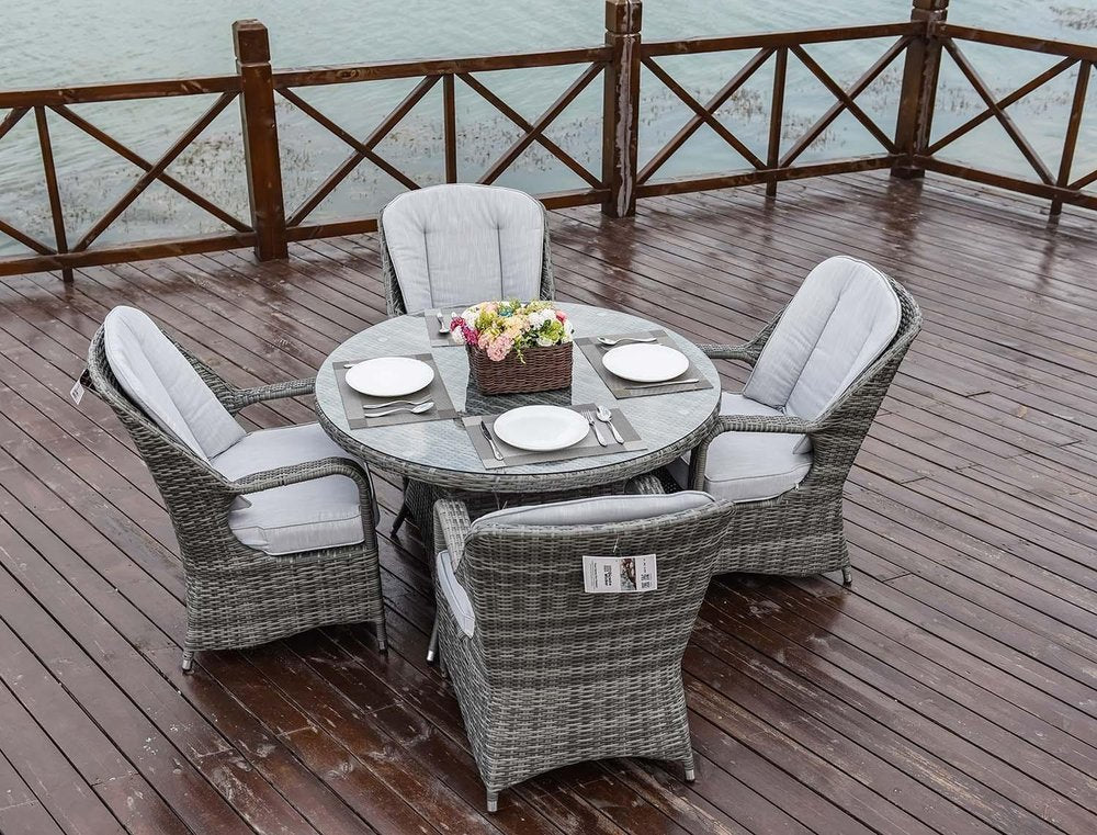 Five Piece Gray Round Glass Dining Set HomeRoots