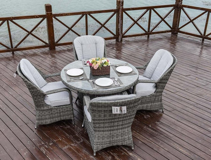 Five Piece Gray Round Glass Dining Set HomeRoots