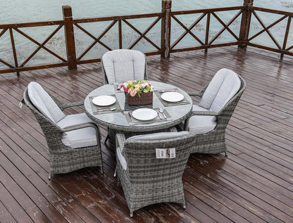 Five Piece Gray Round Glass Dining Set HomeRoots