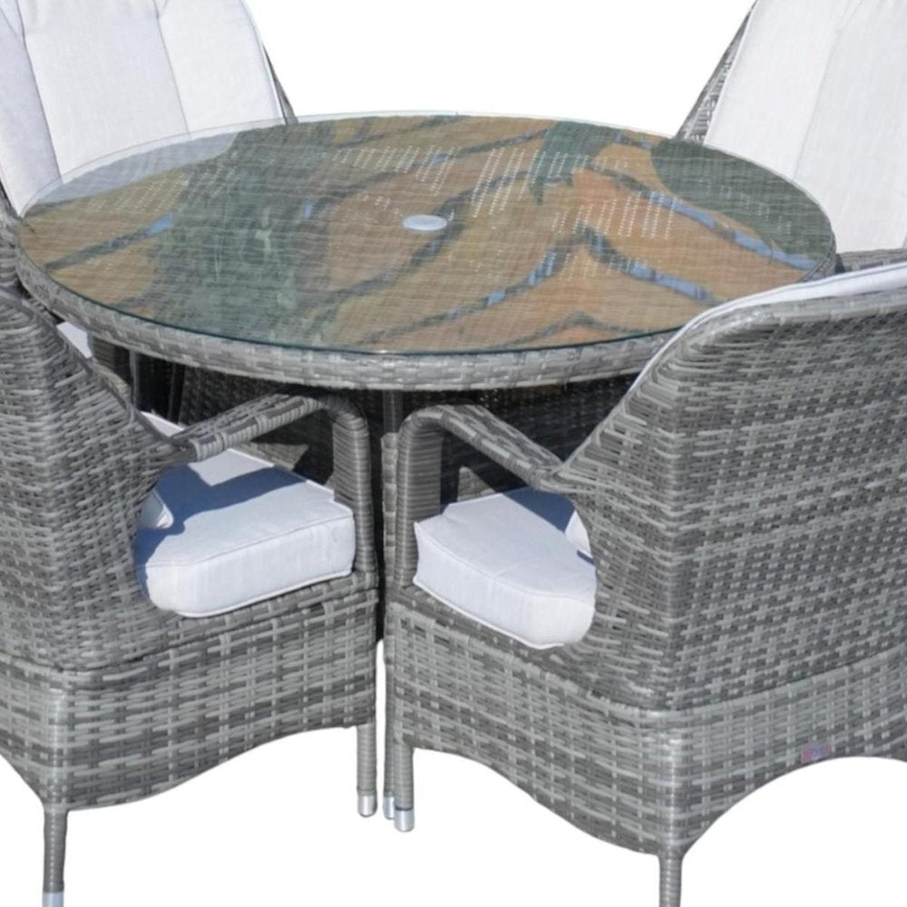 Five Piece Gray Round Glass Dining Set HomeRoots