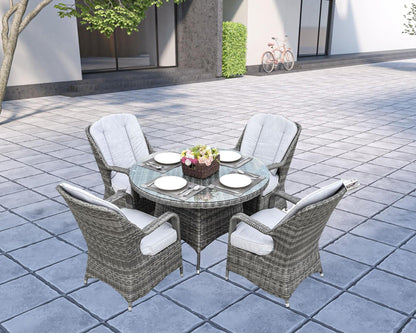 Five Piece Gray Round Glass Dining Set - FurniFindUSA