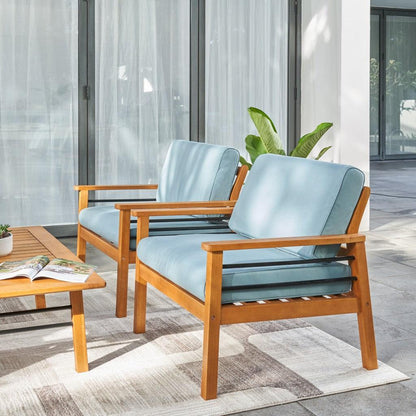 Natural Wood Outdoor Armchair with Aqua Cushion - FurniFindUSA