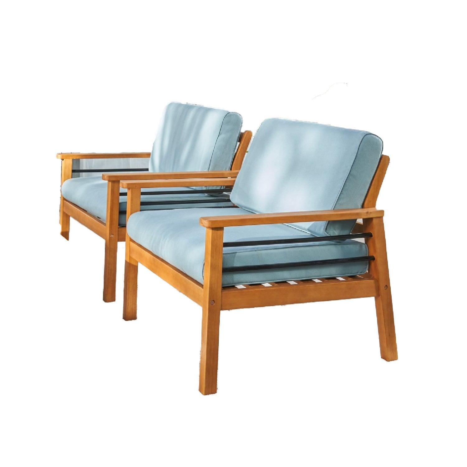 Natural Wood Outdoor Armchair with Aqua Cushion - FurniFindUSA