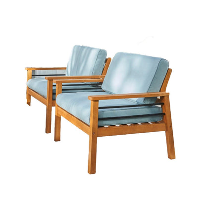 Natural Wood Outdoor Armchair with Aqua Cushion - FurniFindUSA