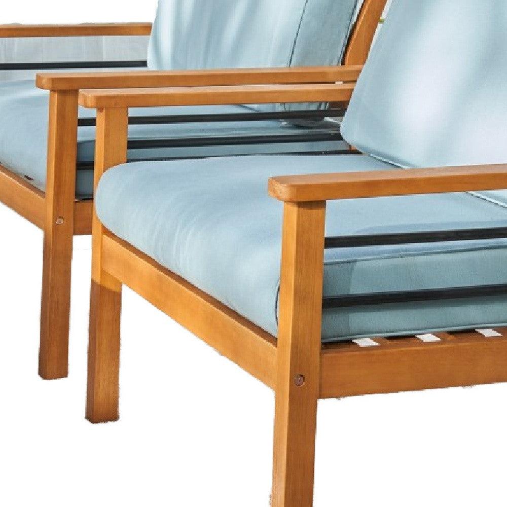 Natural Wood Outdoor Armchair with Aqua Cushion - FurniFindUSA