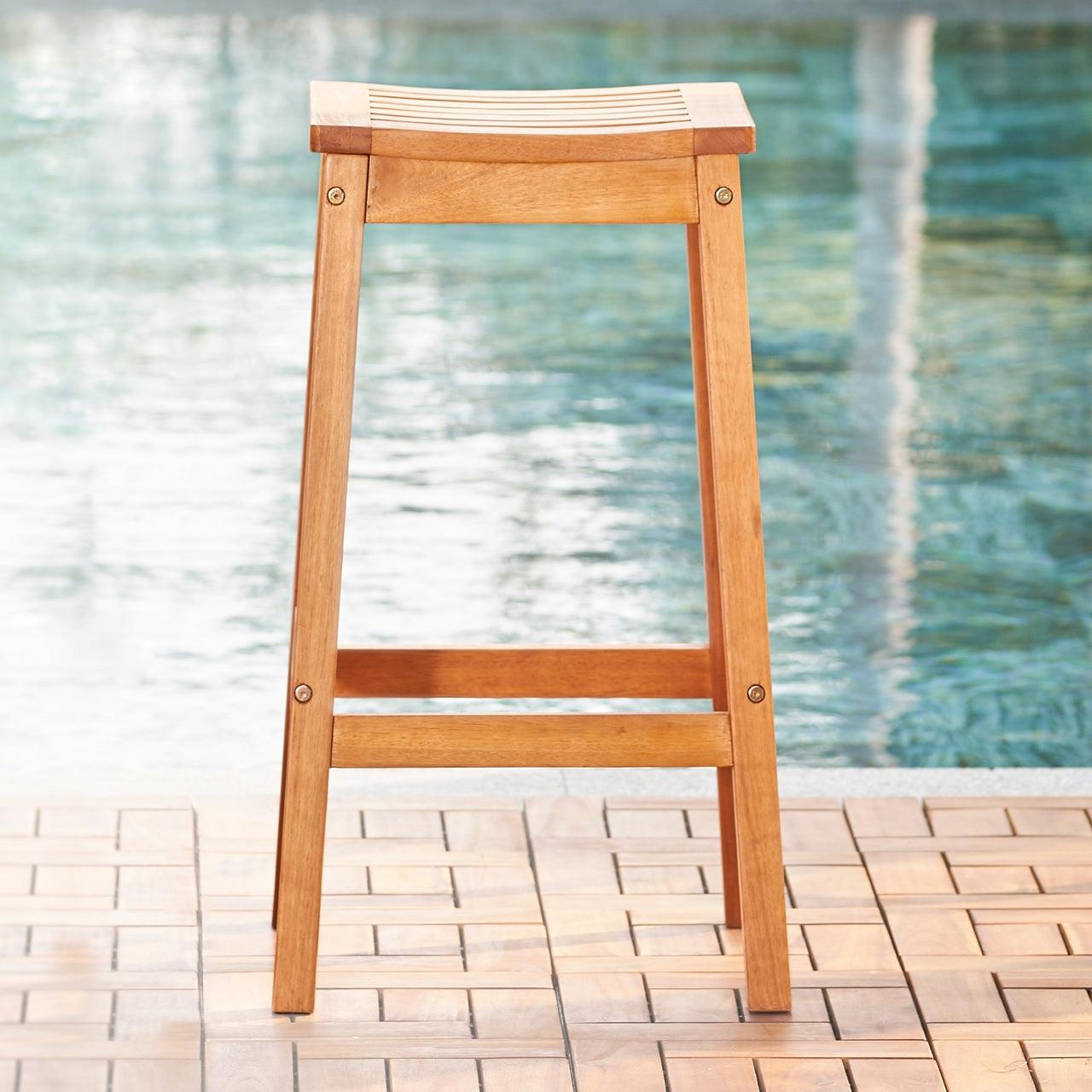 Natural Wood Patio Dining Stool - FurniFindUSA