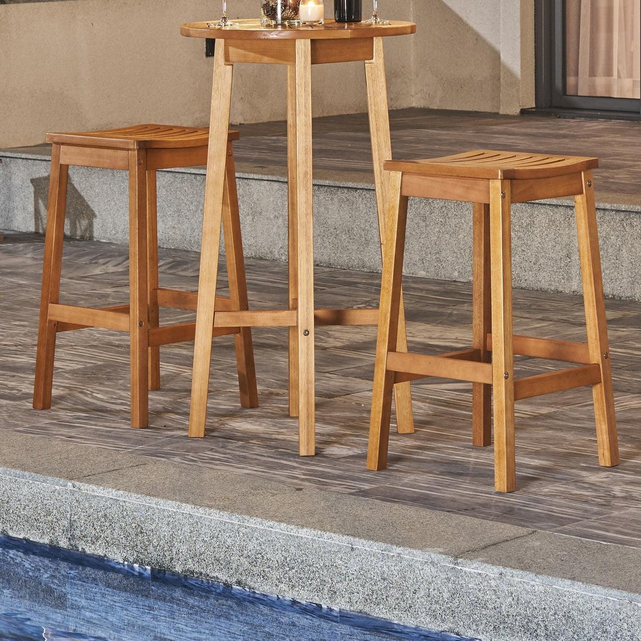 Natural Wood Patio Dining Stool - FurniFindUSA