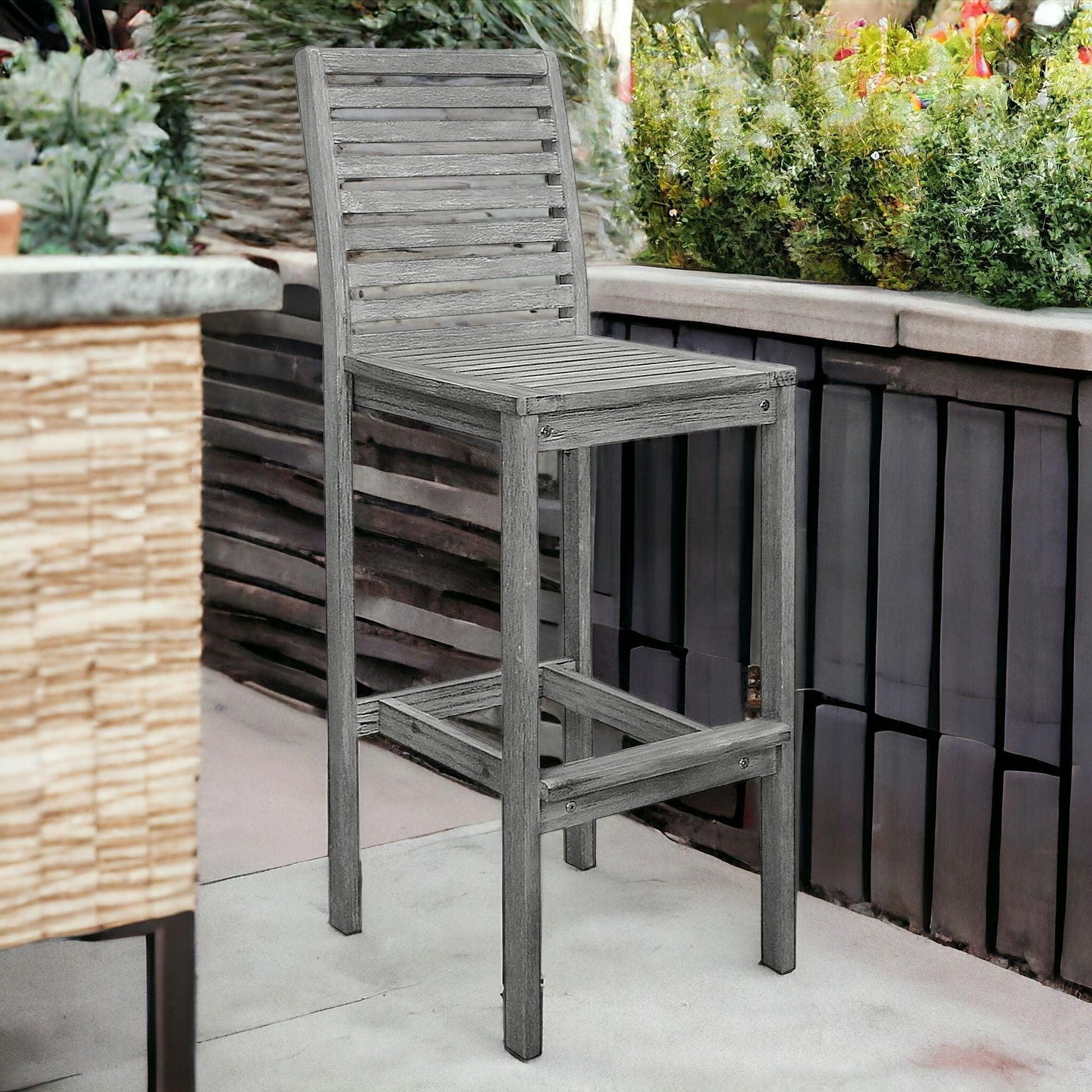 49" Gray Indoor Outdoor Bar Height Chair With Footrest - FurniFindUSA
