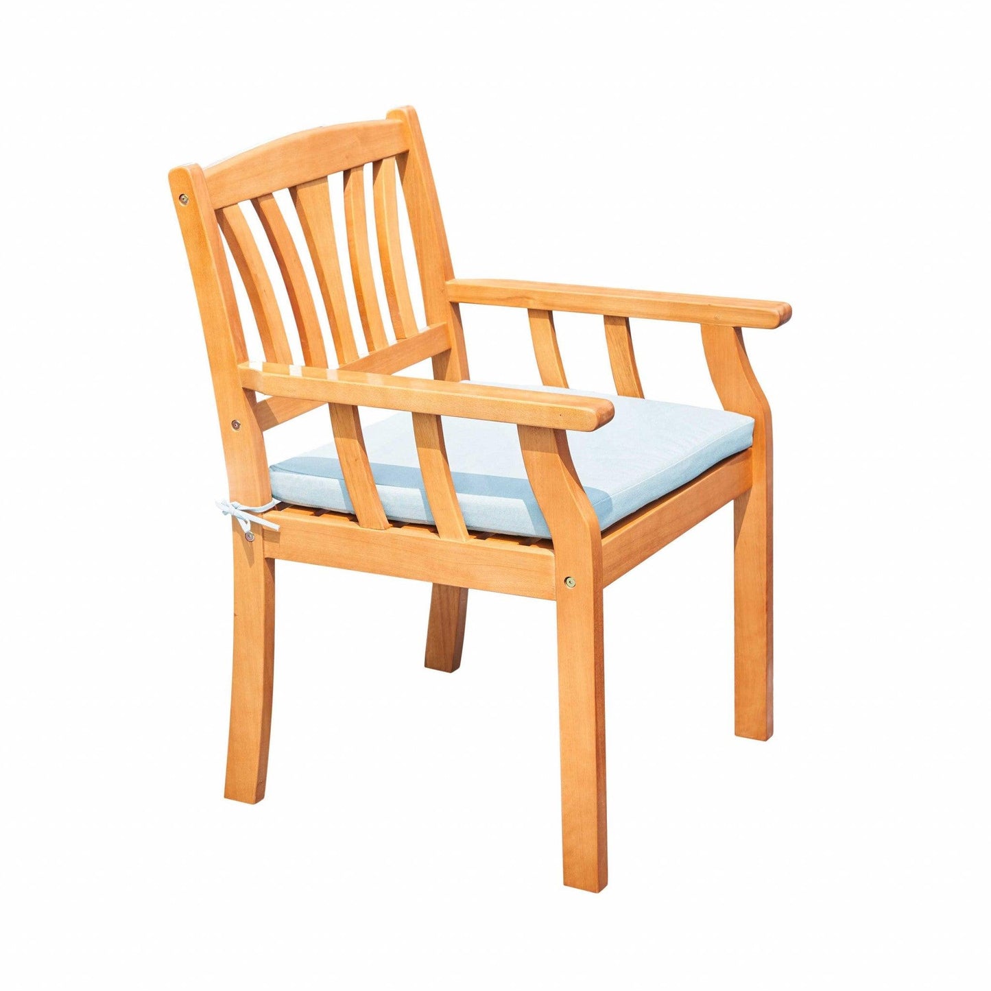 35" Natural Eucalyptus Slat Wood Outdoor Accent Chair with Aqua Cushion - FurniFindUSA