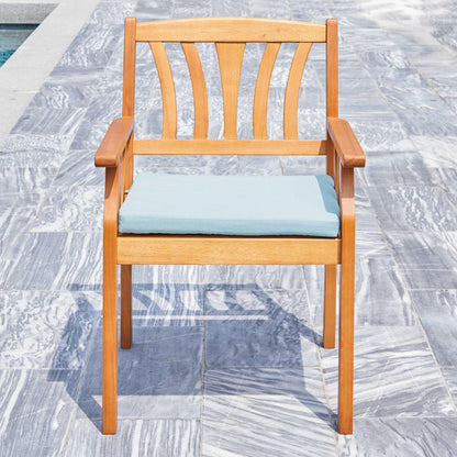 35" Natural Eucalyptus Slat Wood Outdoor Accent Chair with Aqua Cushion - FurniFindUSA