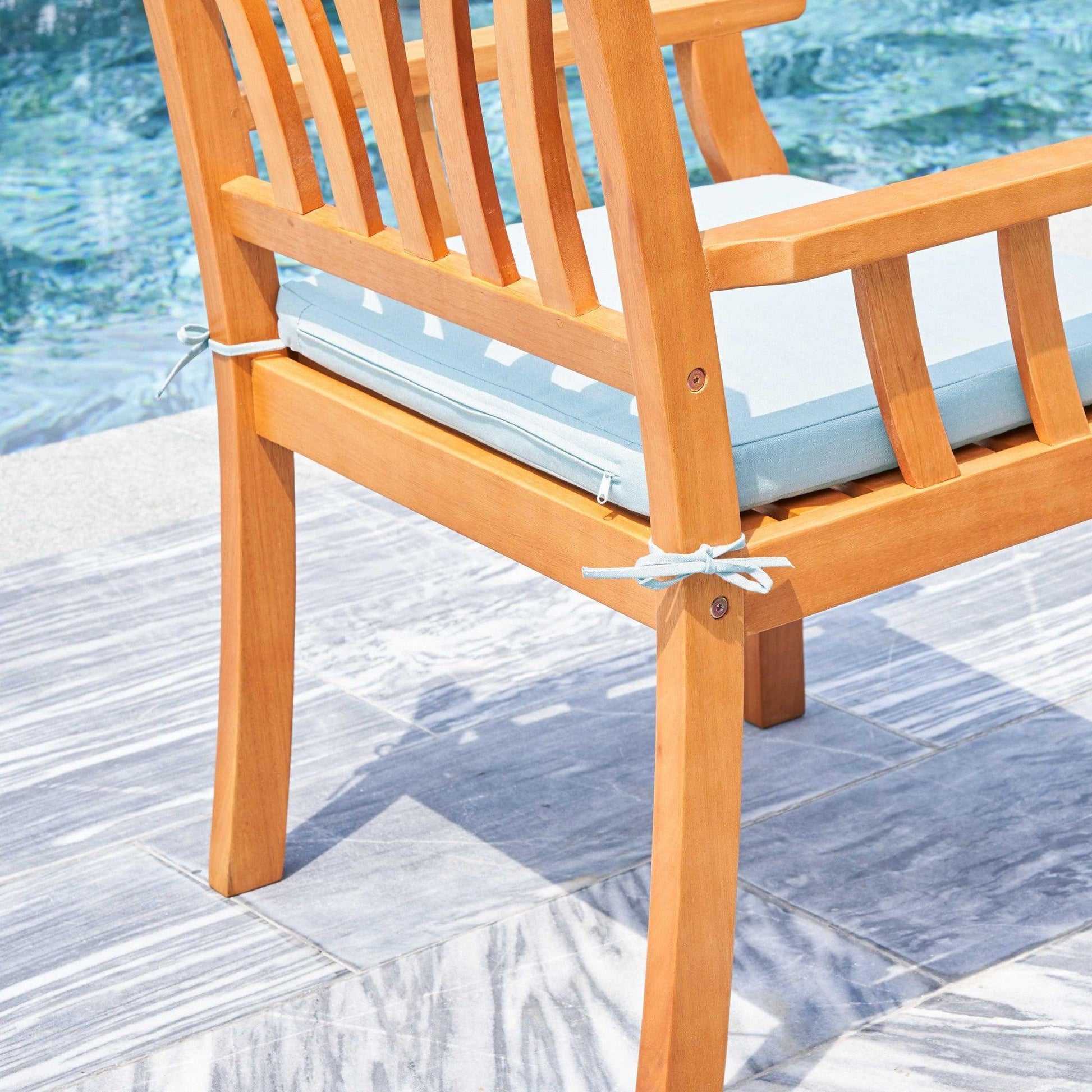 35" Natural Eucalyptus Slat Wood Outdoor Accent Chair with Aqua Cushion - FurniFindUSA