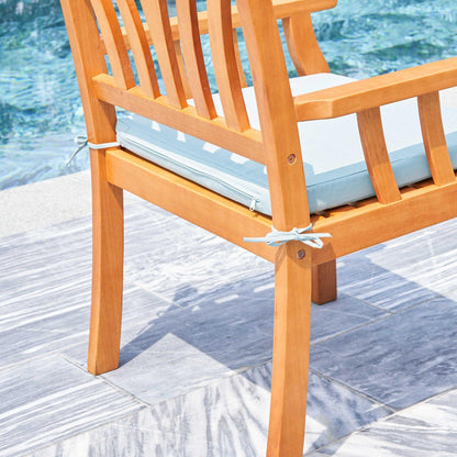 35" Natural Eucalyptus Slat Wood Outdoor Accent Chair with Aqua Cushion - FurniFindUSA