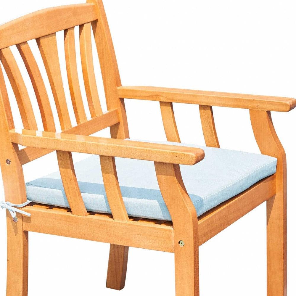 35" Natural Eucalyptus Slat Wood Outdoor Accent Chair with Aqua Cushion - FurniFindUSA