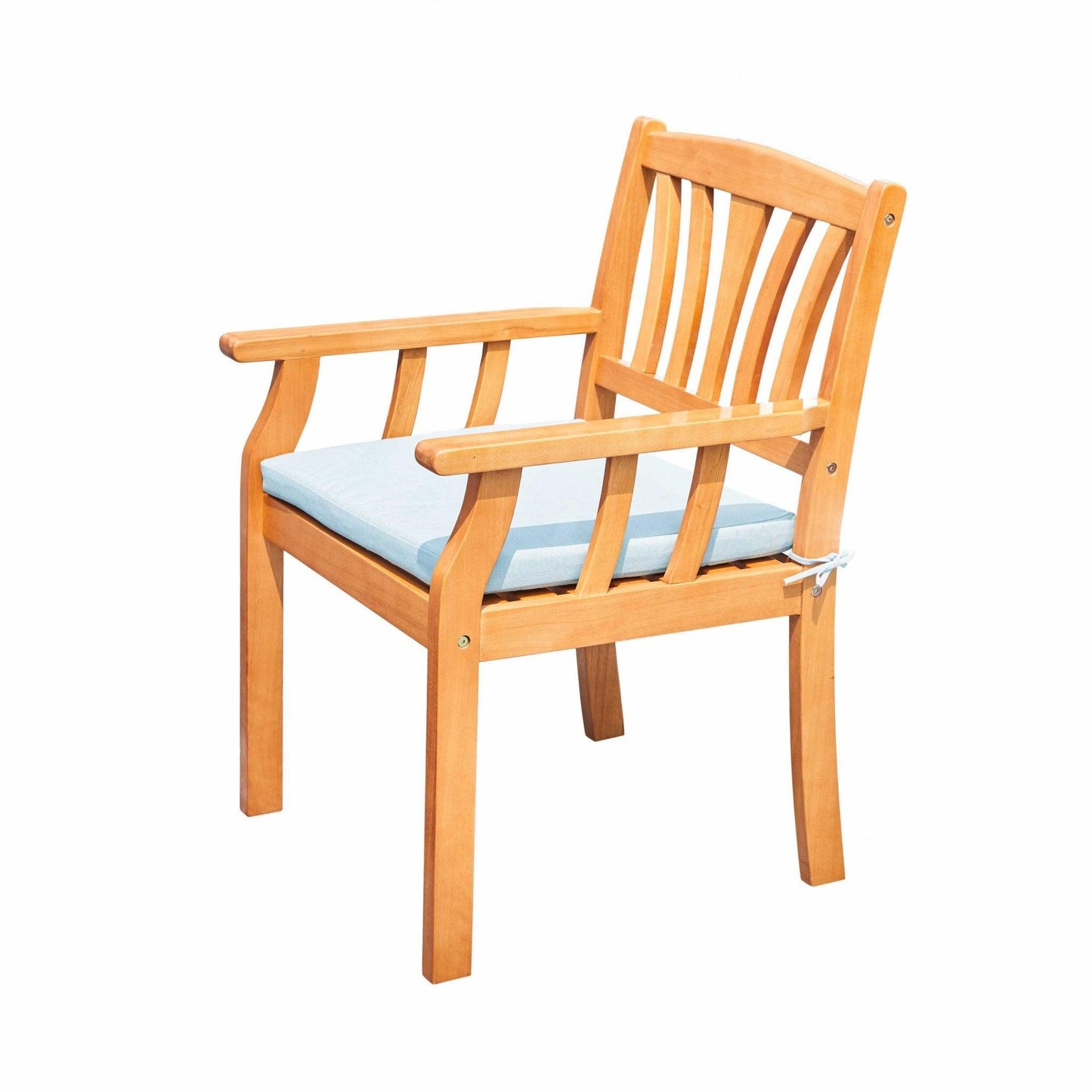 35" Natural Eucalyptus Slat Wood Outdoor Accent Chair with Aqua Cushion - FurniFindUSA