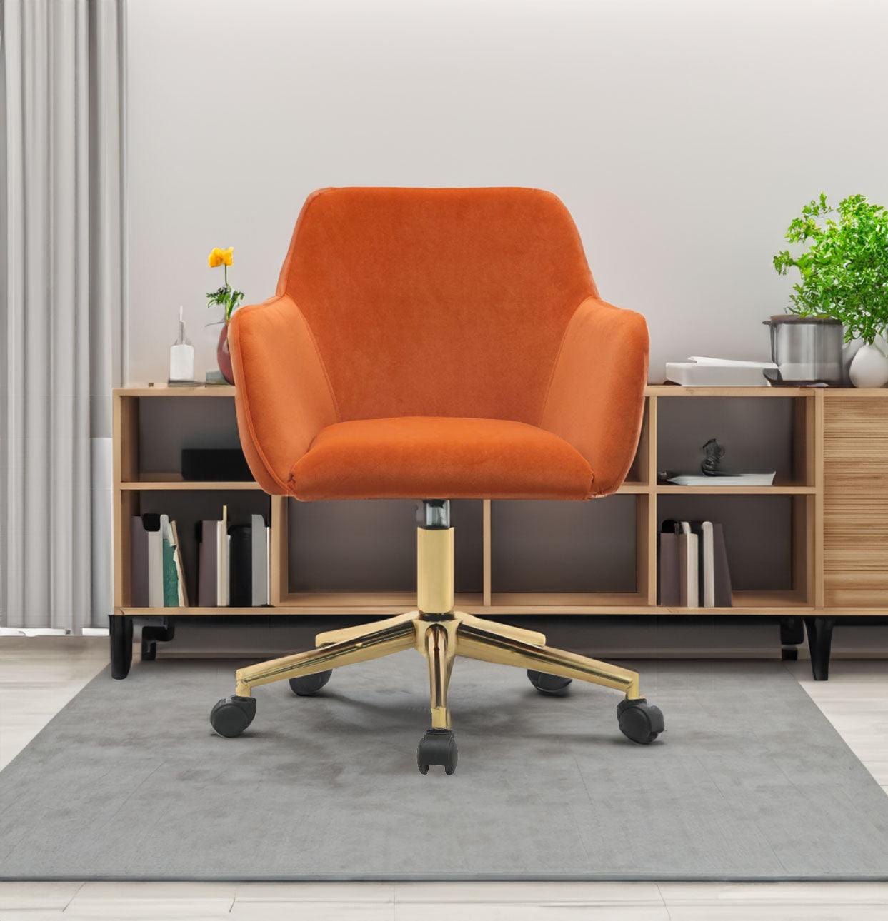 Modern Velvet Fabric Material Adjustable Height 360 revolving Home Office Chair Orange - FurniFindUSA