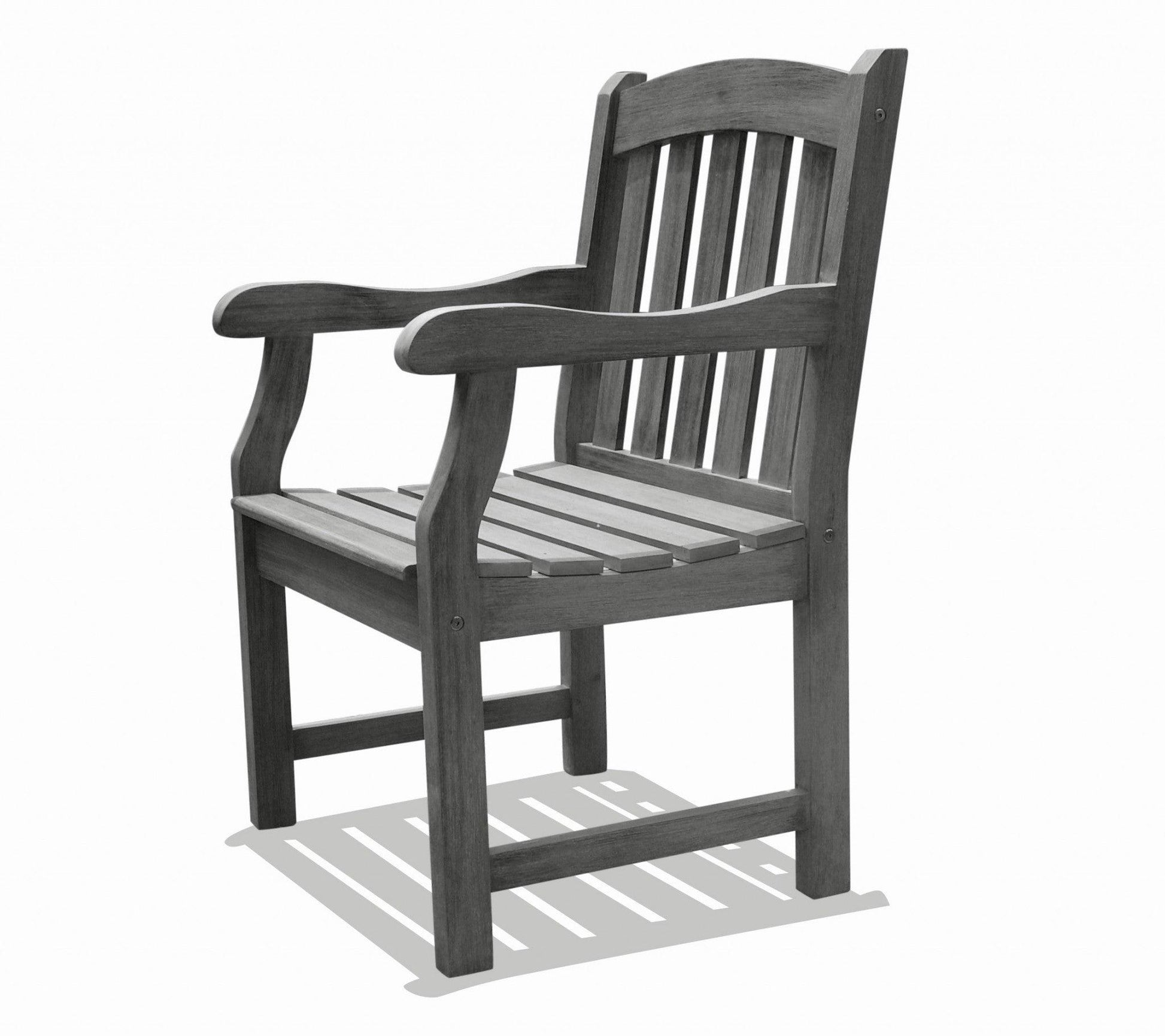 Distressed Patio Armchair With Horizontal Slats - FurniFindUSA