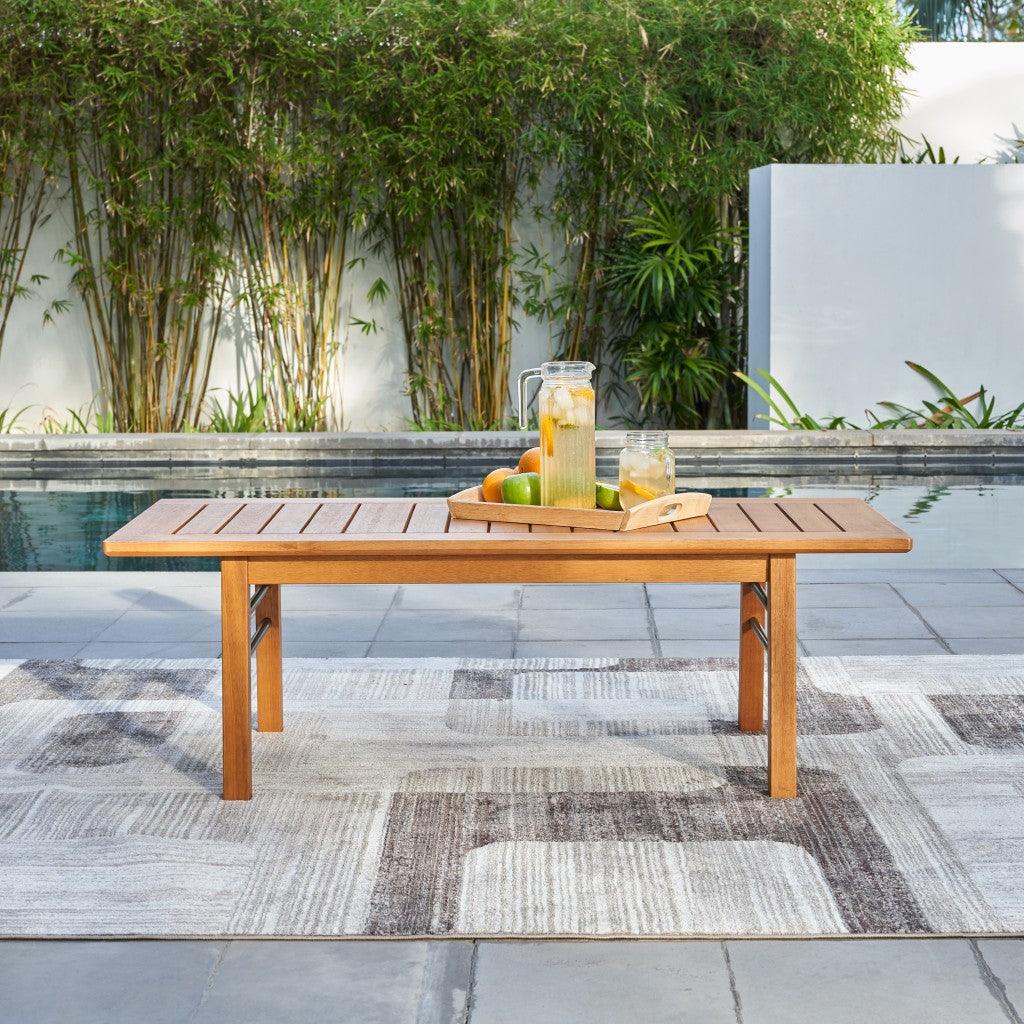 Natural Wood Metal Base Rectangular Coffee Table - FurniFindUSA