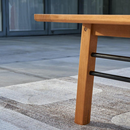 Natural Wood Metal Base Rectangular Coffee Table - FurniFindUSA