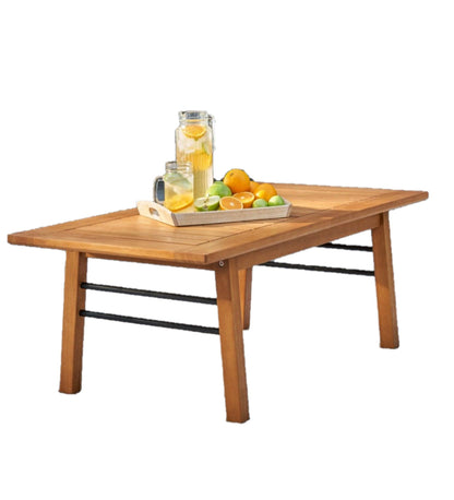 Natural Wood Metal Base Rectangular Coffee Table - FurniFindUSA