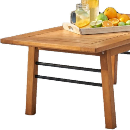 Natural Wood Metal Base Rectangular Coffee Table - FurniFindUSA