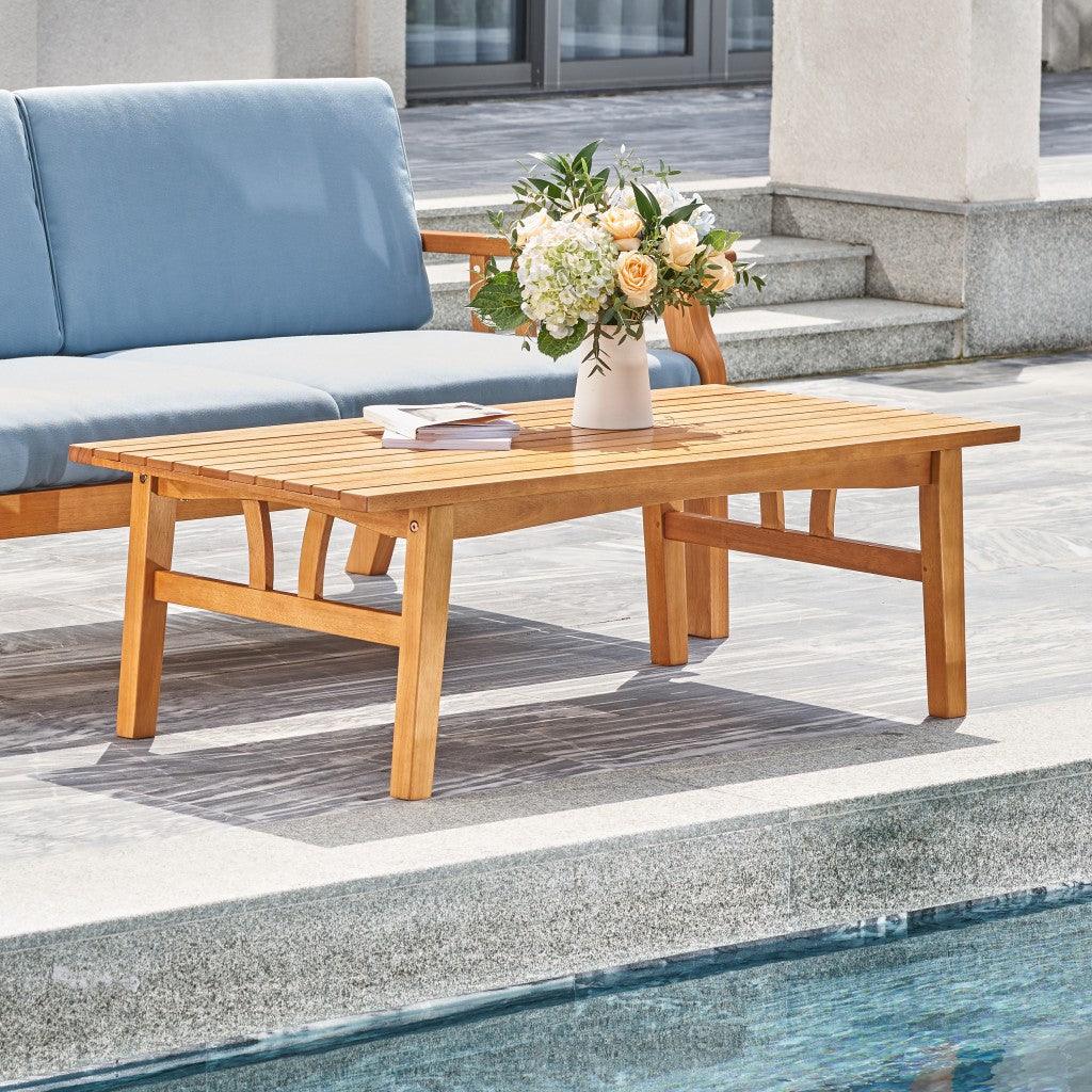 Natural Wood Outdoor Rectangular Coffee Table - FurniFindUSA