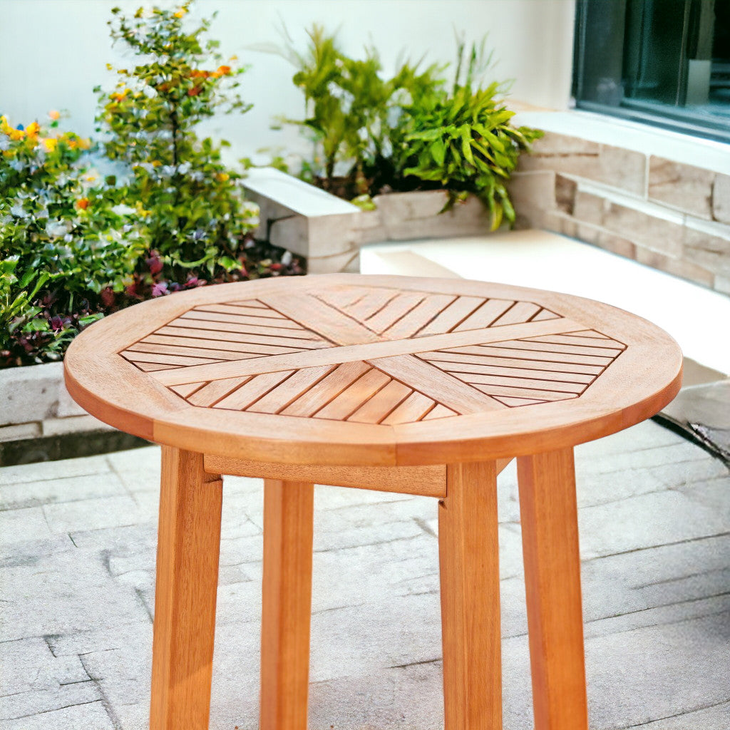 42" Natural Eucalyptus Slat Wood Outdoor Round Bar Table - FurniFindUSA