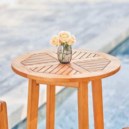 42" Natural Eucalyptus Slat Wood Outdoor Round Bar Table - FurniFindUSA