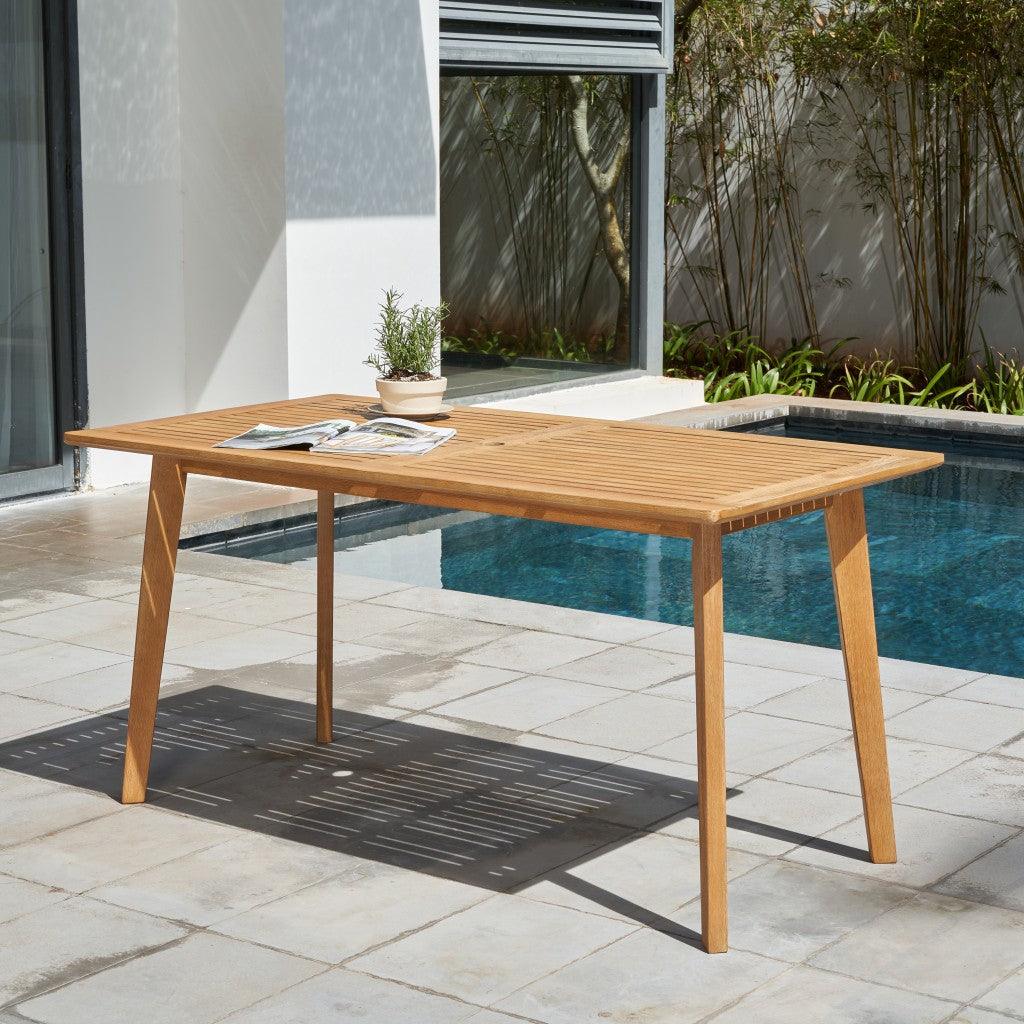 Natural Wood Dining Table With Slatted Top - FurniFindUSA