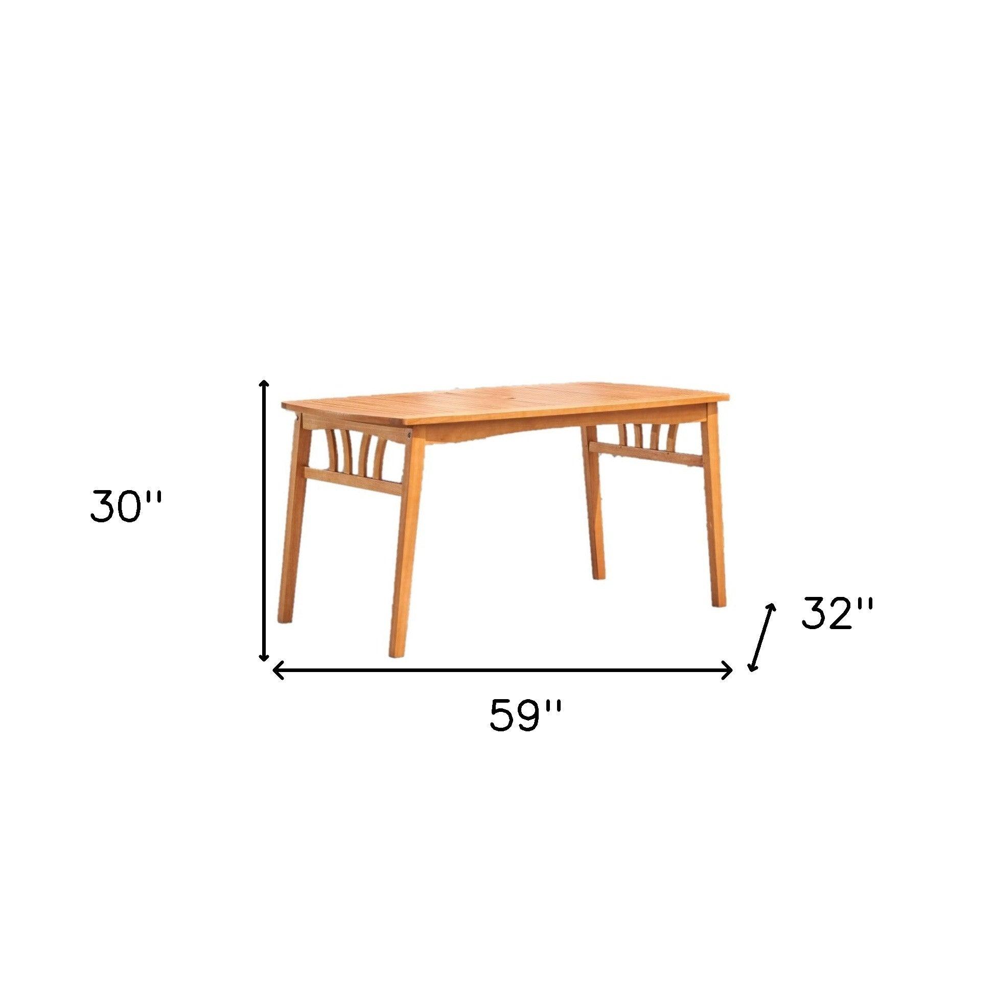 59" Natural Eucalyptus Wood Geo Outdoor Dining Table With Umbrella Hole - FurniFindUSA