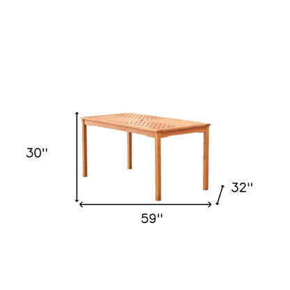 59" Natural Eucalyptus Slat Wood Straight Outdoor Dining Table With Umbrella Hole - FurniFindUSA