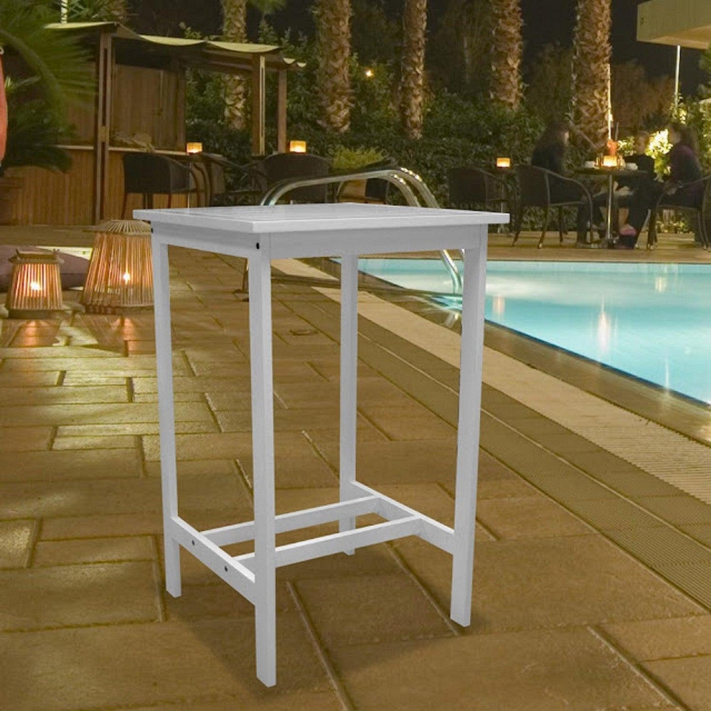 43" White Solid Wood Slat Indoor Outdoor High Top Bar Table - FurniFindUSA