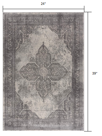 2’ X 10’ Gray Distressed Medallion Runner Rug