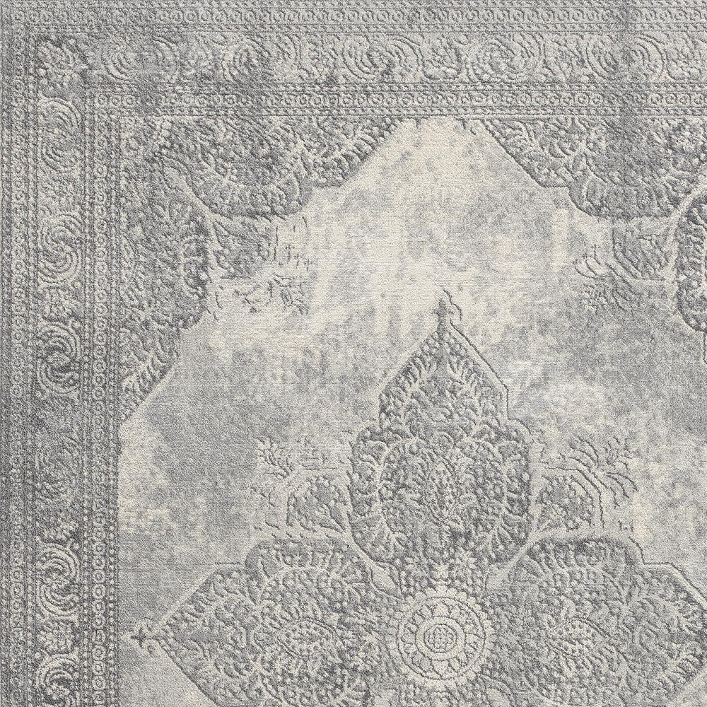 2’ X 10’ Gray Distressed Medallion Runner Rug