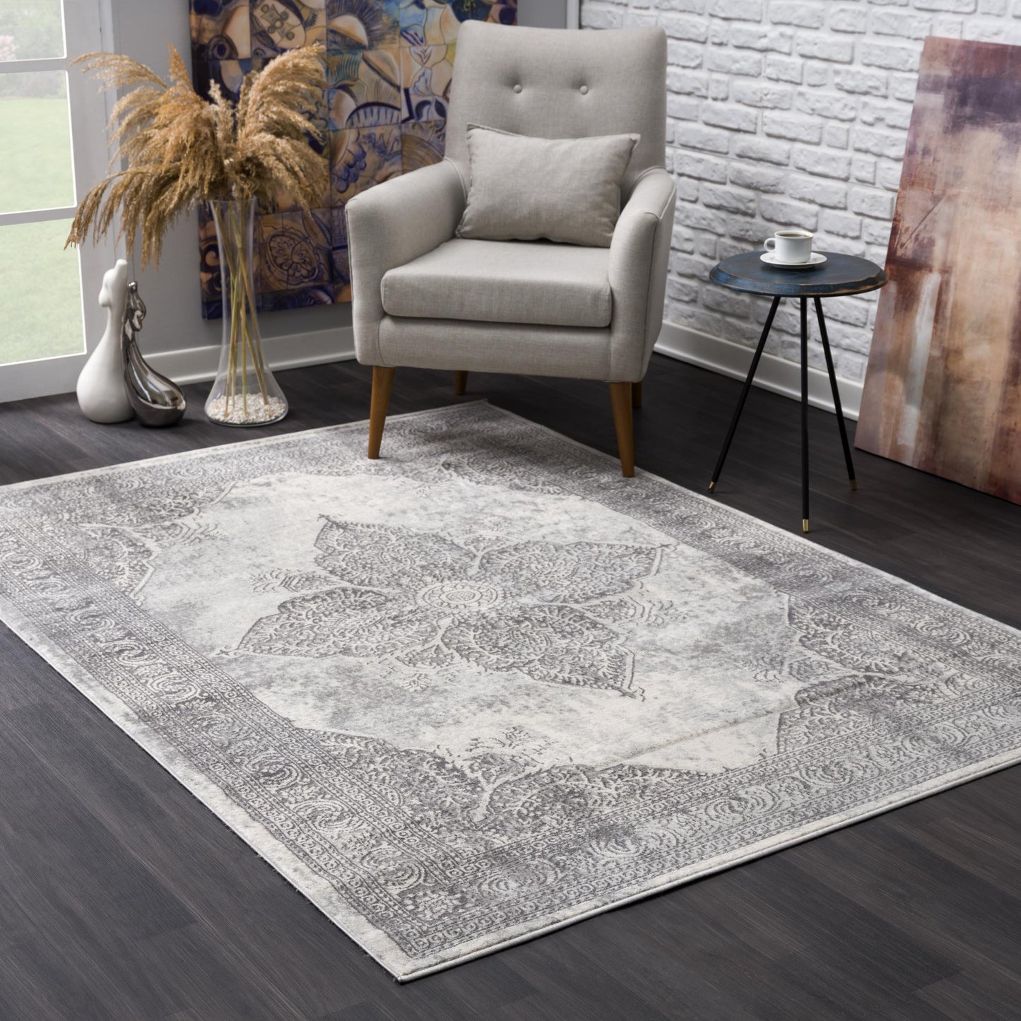 2’ X 10’ Gray Distressed Medallion Runner Rug