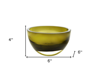 6" Moss Green Mouth Blown Crystal Thick Walled Bowl HomeRoots