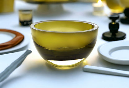 6" Moss Green Mouth Blown Crystal Thick Walled Bowl HomeRoots