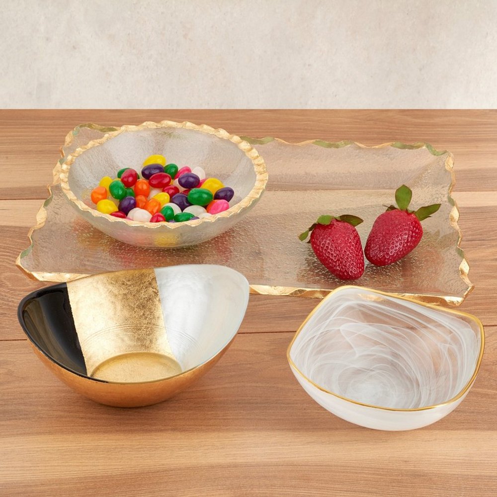 6" Gold Black And White Oval Glass Bowl HomeRoots