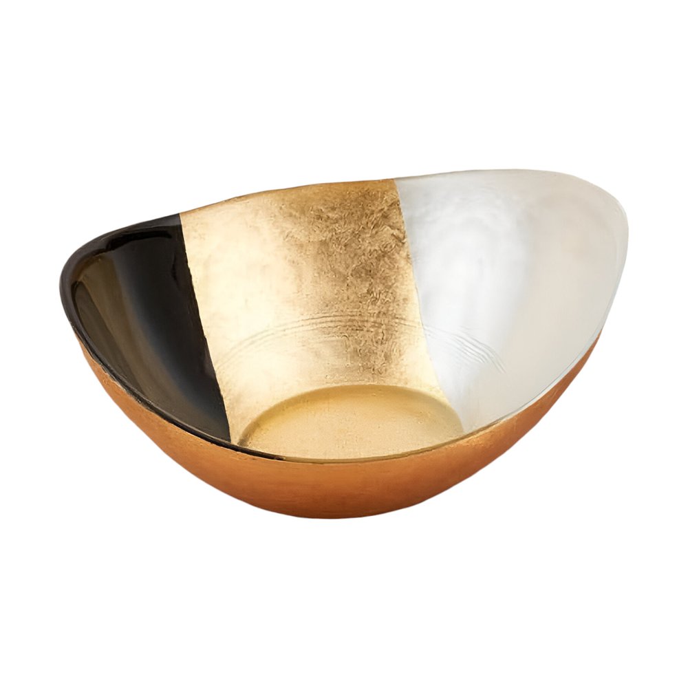 6" Gold Black And White Oval Glass Bowl HomeRoots